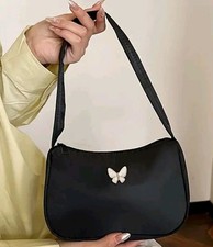 Women's Bag and Zipper Closure, Lightweight Shoulder Bag with Butterfly Applique