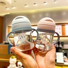 Baby Kids Drinking Water Straw Bottle Children Feeding Handle Sippy Cup