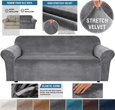 VELVET Elastic STRETCH SOFA COVERS Slipcover Protector Settee 1/2/3/4 Seater 
