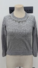 Hollister Grey Jewelled Neckline Knitted Jumper Xsmall