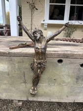 Vintage French Cast ? Brass ? Very Heavy Crucifix Cross Christ Great Patina