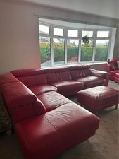 Red Leather Corner Sofa Luxe +