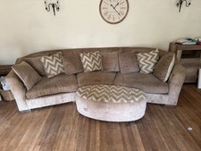 Large Curved 4–5 Seater Sofa with Matching Pouffe – Beige Fabric – £5,000 New