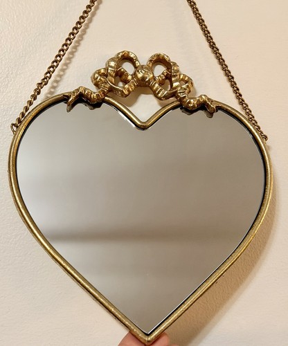 Gold heart shaped mirror small - gold, heart-shaped