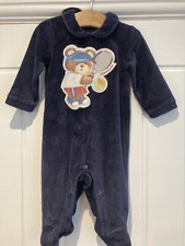 Monnalisa navy velour romper designer spanish baby Boy  3-6 months