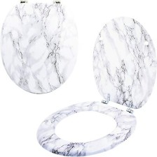 Marble Effect Toilet Seat Anti Bacterial Coating Chrome Hinges Standard Size New