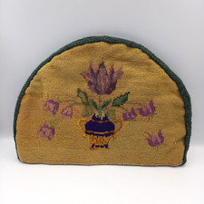 Vintage or antique Needlepoint Tapestry floral Tea Cosy. Hand Made felt lined