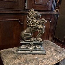 Antique Victorian Cast Iron Lion Rampant Door Stop / Porter Original Paint Work