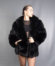 16566 NEW GORGEOUS BLACK REAL BLUE FOX COAT LUXURY FUR JACKET BEAUTIFUL SIZE S