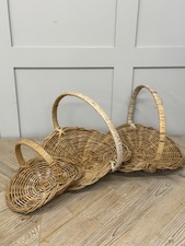 3x VINTAGE WICKER FLOWER TRUG BASKET WITH HANDLES FLOWER, VEG PICKING BASKETS
