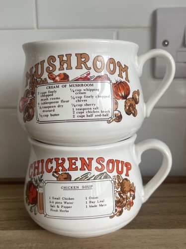 Vintage recipe soup mugs bowls - soup,