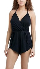 BCBG Solid Bianca One-Piece Romper Swimsuit Cover Up Black Shorts Jumpsuit MED