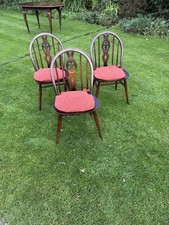 3 X 1960s Ercol Wheel Back Chairs With Seat Cushion