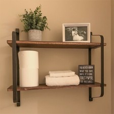 2 Tier Wall Mounted Shelf Vintage Shabby Chic Shelving Rustic Floating Shelves