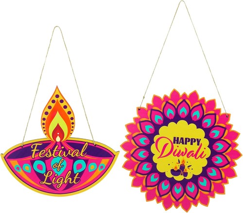 2pcs happy diwali wooden door - happy,