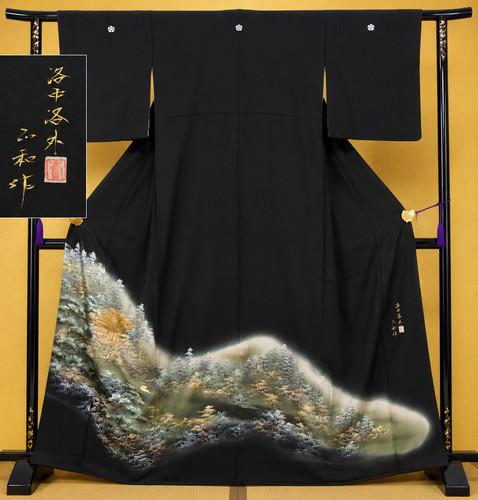Japanese black tomesode kimono - black,