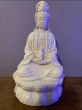 Chinese Blanc De Chine Guanyin Kwan Yin  Seated On Lotus with stamped characters