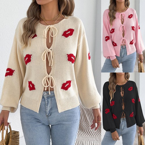 Women red lips knitted - red,