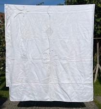 Vintage King Size Fabric Textile White Lace Bedspread Bed Spread French Chateau