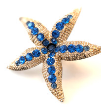 Vintage Blue Diamante Starfish 1960's 1970's Brooch Costume Jewellery (J214)