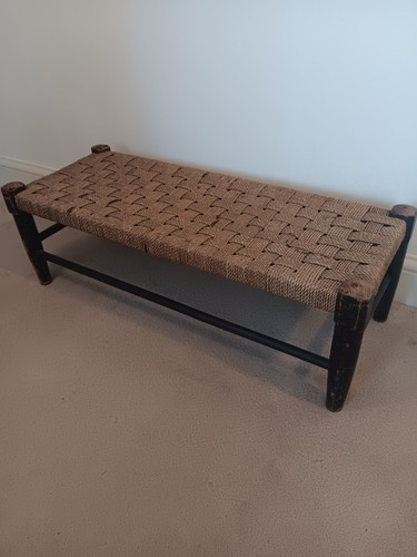 Rush seat wooden bench - rush,