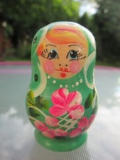 Hand decorated Russian green Annoushka Doll wooden toothpick holder