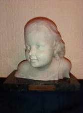 Vintage Bust Of Young Girl On Marble Base By  Salvator Melani. Signed And Heavy.