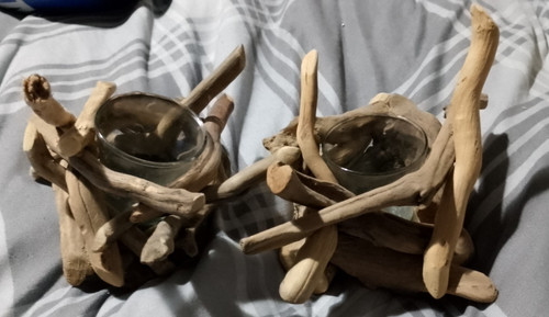 Driftwood candle holders - candle,