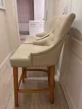 TWO Ascot Oak kitchen bar Stools Cream bonded real leather kitchen bar stool