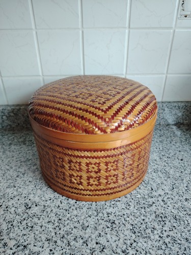 Vintage bamboo basket with - vintage,