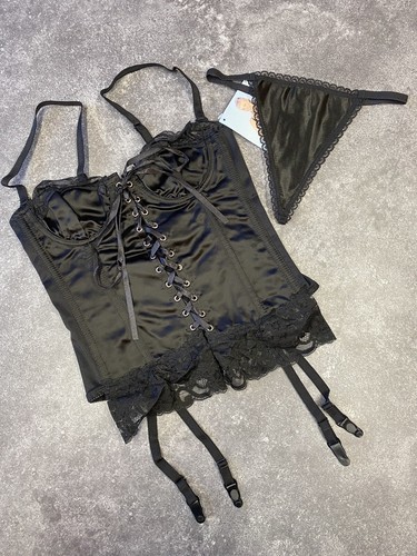 Brand new black satin basque - black,