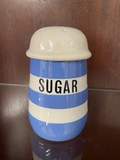 TG Green Cornishware Blue Sugar Shaker With Green Shield.