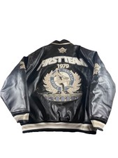 Vintage Raw Blue Leather Bomber Jacket Baseball First Team (Flaws)  Men's XL