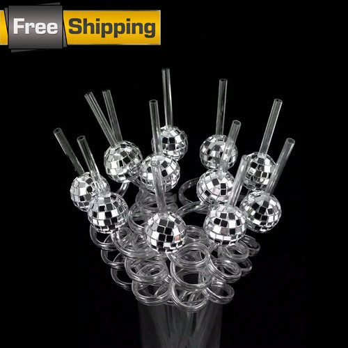 12pcs disco ball straws - disco,