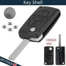 CE0523 VA2 Flip Key Fob Case 4 Button For Peugeot 1007 807 Citroen C8 + Battery