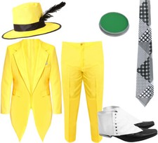 MENS 90S FANCY DRESS YELLOW SUIT COSTUME WITH HAT ADULT MASK OUTFIT HALLOWEEN