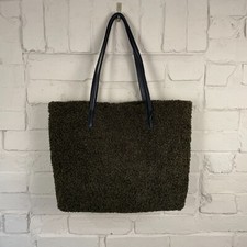 Zara Shoulder Bag Underarm Handbag Green Textured Tote Black Faux Leather Fluffy