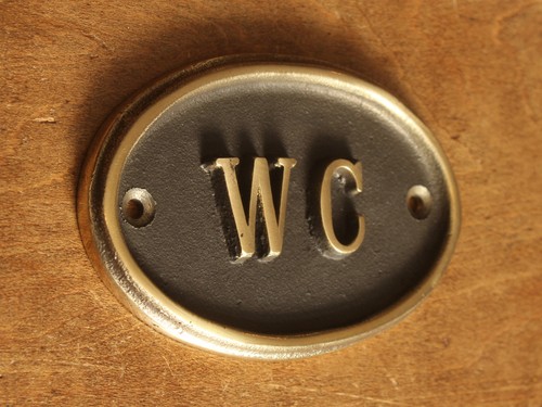 Brass toilet door sign - wc,