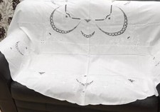 Exquisite Antique Victorian Round Cotton Lace Embroidered Whitework Tablecloth