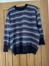 Brora 100% Cashmere Jumper Fair Isle navy blue, burgundy, cream size 12/14