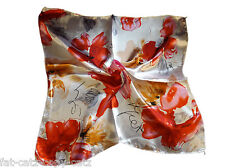 SILK SATIN FEEL LADIES SMALL CHAIN FLOWER FLORAL PRINT NECK 50cm SQUARE SCARF 