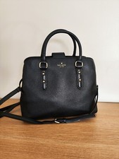 Kate Spade New York Black Leather Satchel Handbag With Long Strap 
