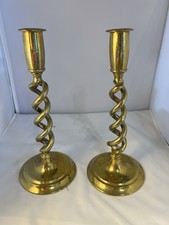 LARGE HEAVY TALL Pair Antique Brass Barley Twist/Spiral Candlesticks~12.25” Tall