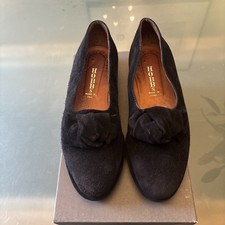 Ladies Hobbs Black Suede Platform Slip On Bow Front Shoes Size UK 5