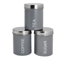 Kitchen Tea Coffee Sugar Canisters Round Metal  Kitchen Storage Caddy Jars Set