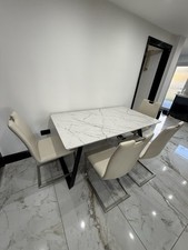 Marble Effect Dinning Table + 4 Chairs Kitchen Dining Set