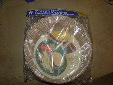 Vintage X6  Round Woven Wicker Paper Plate Holders NOS 25cm