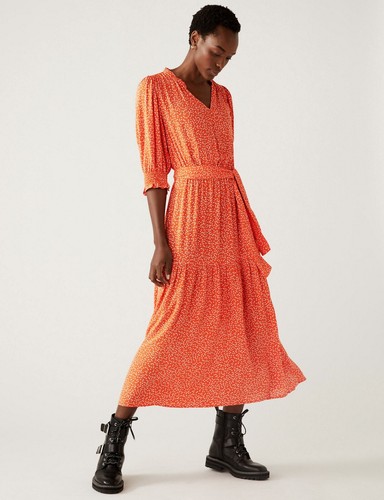 Beautiful printed neck midi - v-neck,