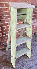 Painted Vintage Green Wooden Step Ladders - Shabby Chic, Display, Medium  4 step