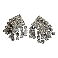 Vtg 1920s Art Deco Rhinestone Shoe Clips Dangle Sparkling Bridal Flapper Glam